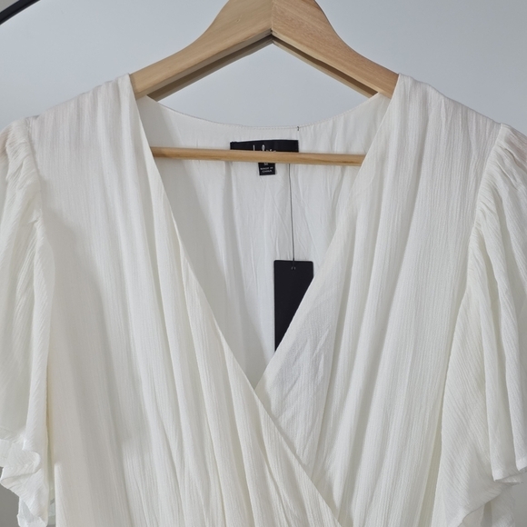 NWT Lulus Wholesome Whimsy White Tiered Faux-Wrap Dress with Pockets, Medium - Picture 8 of 11